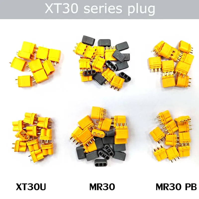 Amass 10 / 50Pair XT30 XT30U MR30 MR30PB Plug Male Female Bullet Connector Gold Plated Banana Plug for RC Drone Accessories