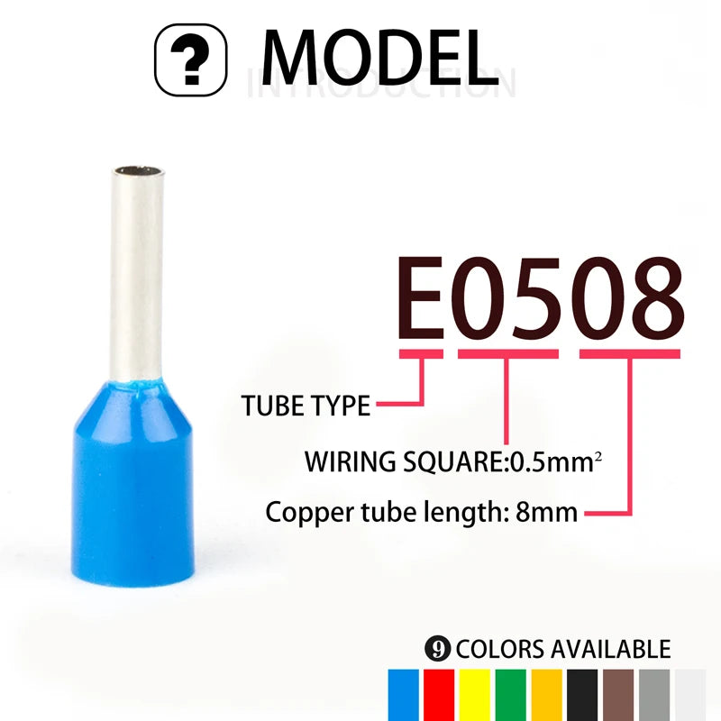 1000PCS Insulated Ferrules Terminal Block E0508 E7508 1008 1508 Cord End Wire Connector Electrical Crimp Terminator Cold Pressed