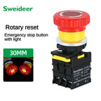 30mm Emergency Stop Button Switch with Light Mushroom Emergency Stop Power Switch Control Electrical Starter Switch 220V 10A NC