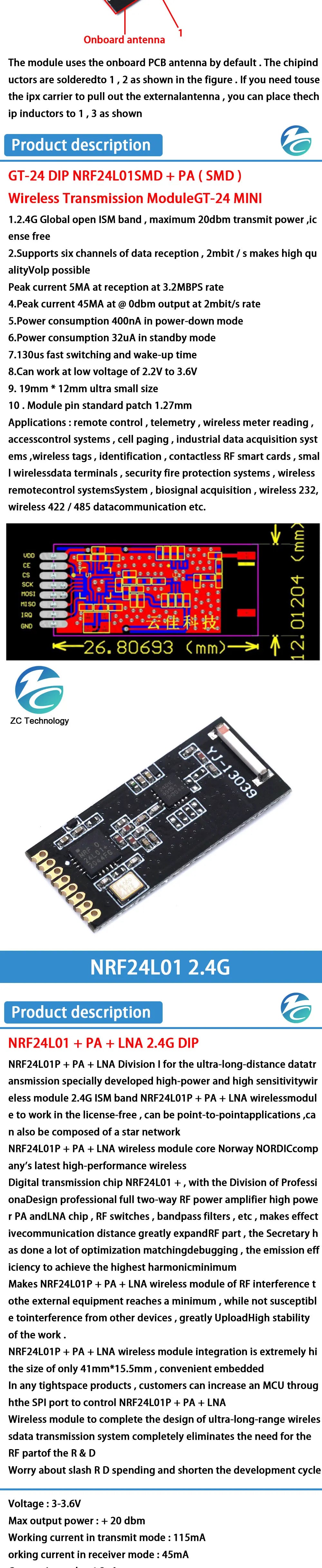 NRF24L01+ 2.4G Wireless Data Transmission Module 2.4GHz NRF24L01 Upgrade Version NRF24L01+PA+LNA 1000 Meters For Arduino
