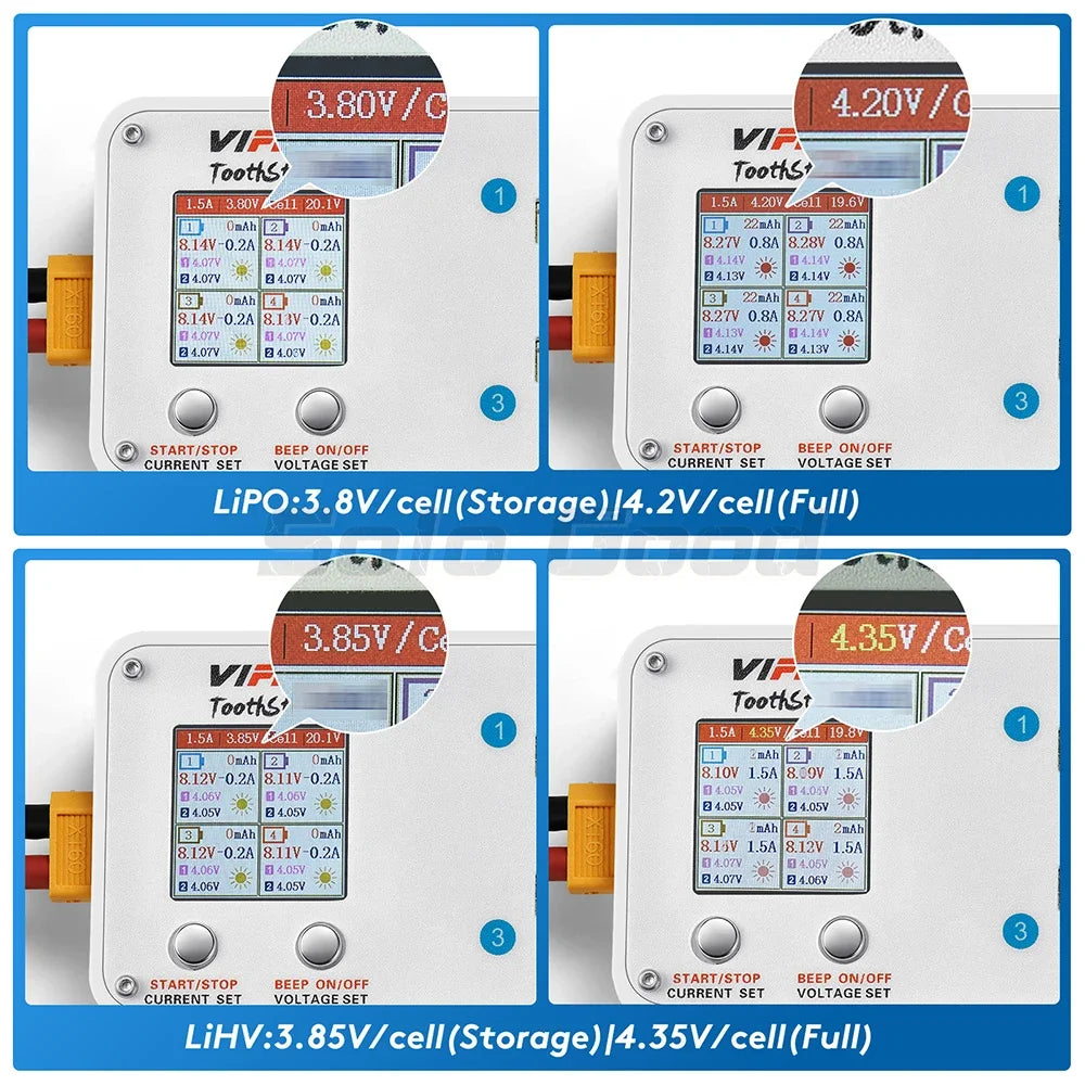 VIFLY ToothStor 4 Port 2S Balance Charger With Storage Mode LCD Display LiHV/LiPo Battery For RC FPV Freestyle Racing Drone