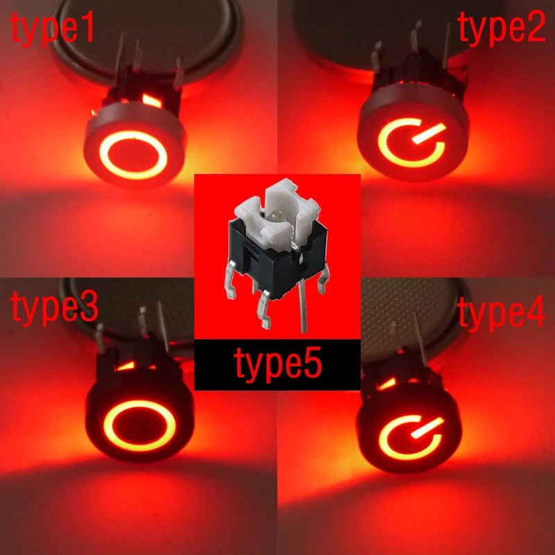 10PCS 6X6X7.2mm  Momentary Tact Button LED 3V Adding Caps H=8.2mm 6Pin DIP Tactical Keyboard Mini Push Button Press Button