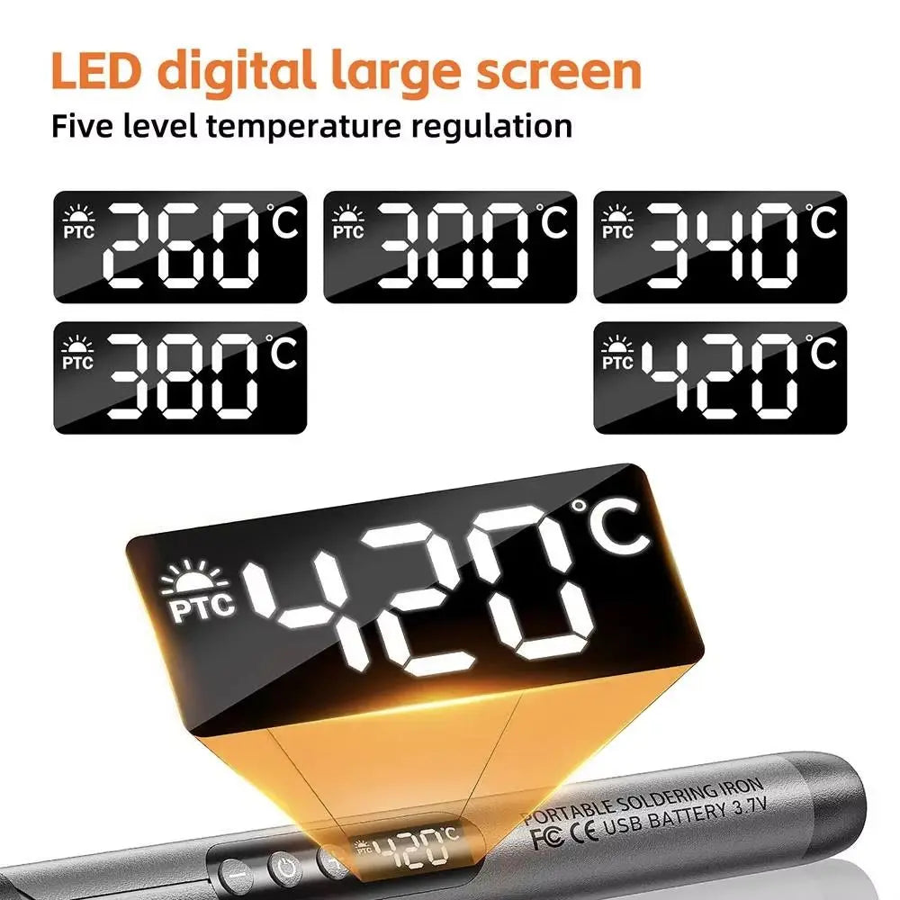 Portable Cordless Digital Soldering Iron USB Charging Adjustable Temperature 260-420℃ Solder Iron Multifunctional Intelligent