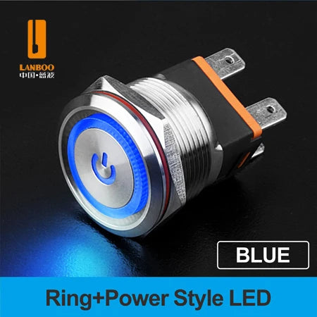 LANBOO 22mm 15A 2NO High Current Push Button Switch with LED 24V 220V Momentary Latching