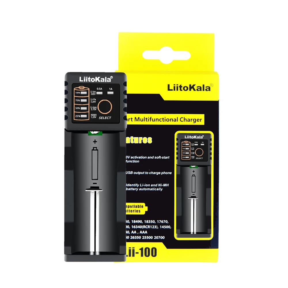 LiitoKala Lii-100C Lii-100 B Battery Charger For 18650 18350 26650 16340 RCR123 14500 3.7V 1.2V Ni-MH Ni-Cd 2A USB Smart Charger