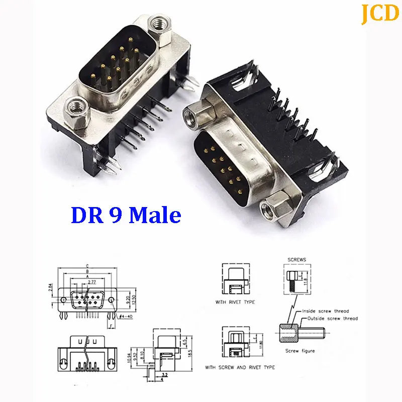 1/5/10Pcs DR9 DR15 Hole/Pin Female/Male Right Angle Welded D-Sub Connector RS232 Serial Port Adapter DB9 9/15 Pin