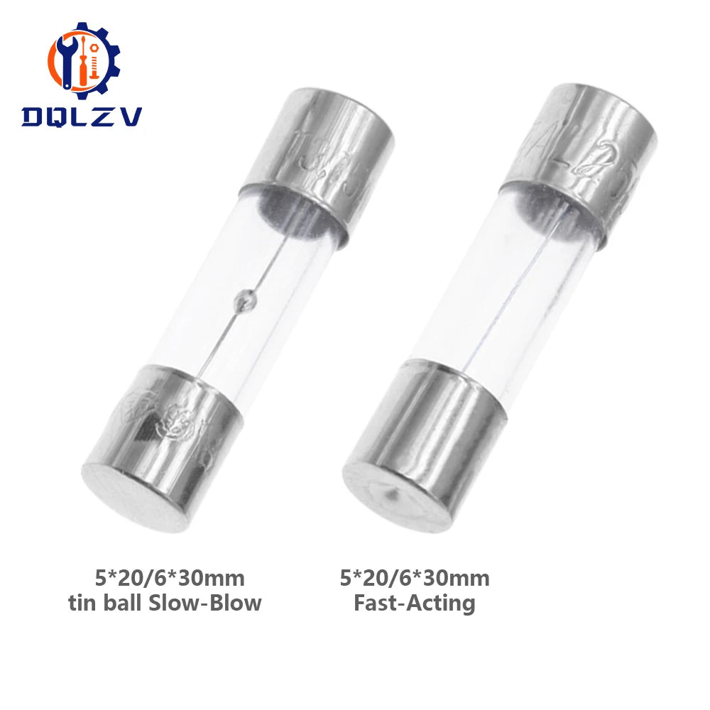 5*20mm 6*30mm Fast Blow Glass Tube Fuses 5x20mm 6x30mm 250V 0.5A 1A 2A 3A 4A 5A 6A 8A 10A 15A 20A 25A 30A AMP Slow Blow Fuse