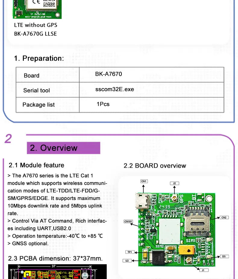 For Latin North America NZ AU Bands A7670SA 4G Cat 1 with GSM GPS Module With Development Core Board