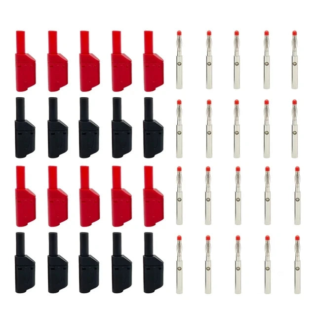 20PCS/ 4mm Male Retractable Sheath Stackable Banana Plug Shrouded Fully Insulated Safety Wire Solder Connector Black Red
