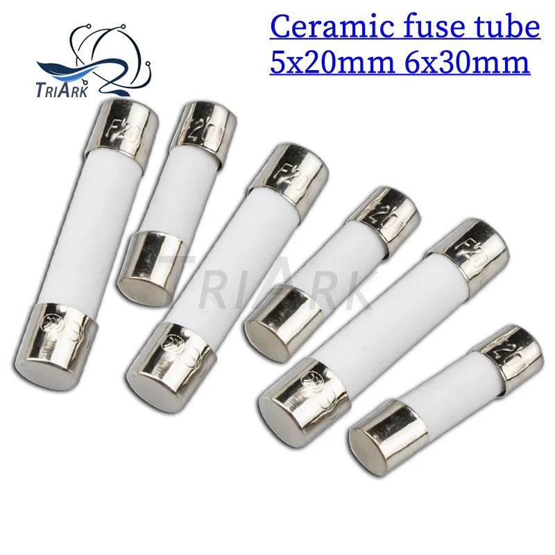 20PCS 5*20 6*30mm Ceramic Fuse 5x20 6x30 250V 0.1A 0.5A 1A 2A 3A 3.15A 4A 5A 6A 8A 10A 15A 20A 30A Tube Fast blow Fuse Assorted