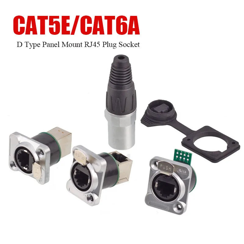 CAT6A CAT5E Industrial Micro RJ45 8P8C Shielded D Code Panel Mount Ethernet Socket Right Angle Jack IP67 Waterproof Network Plug