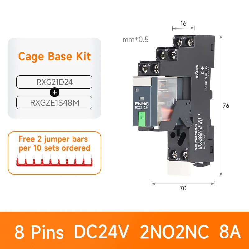 ENMG RXG Slim Power Relay 12A 24VDC/220VAC Coil, DIN Rail Mount Industrial Relay for PLC Control System
