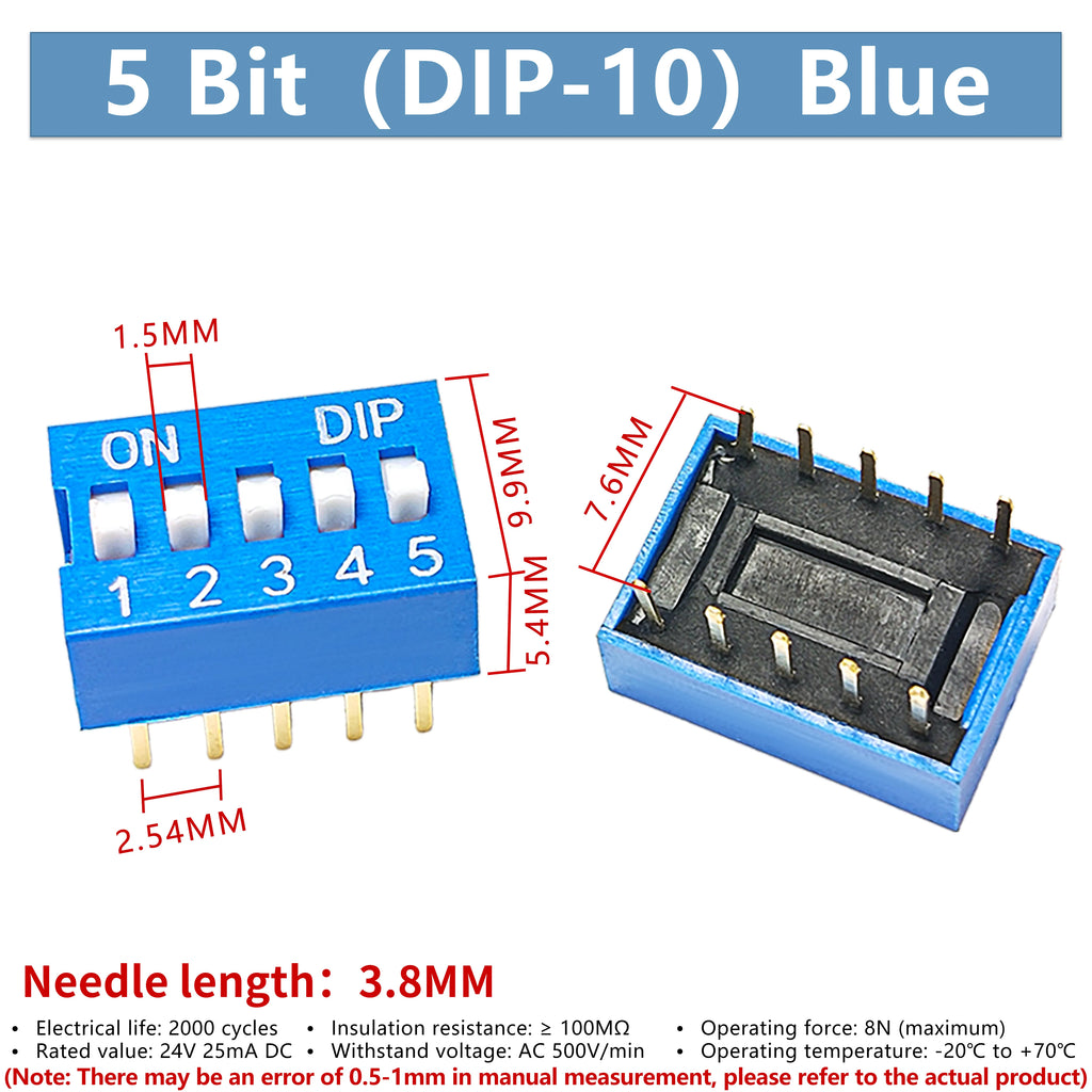 DSWB05LHGETB 2.54mm spacing 5-position direct insertion DIP/flat toggle switch blue 10