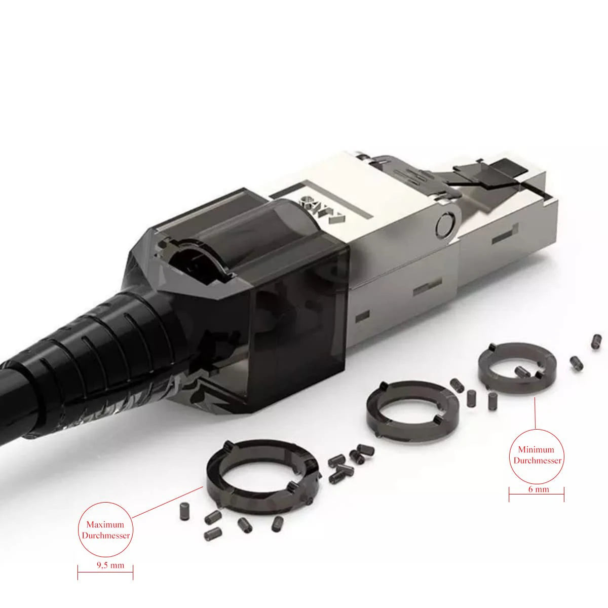 ZoeRax 10Pcs RJ45 Cat8 Cat7 Cat6a Connectors, Tool-Free Zinc Alloy Shielded Ethernet Termination Plugs for 23AWG SFTP Cables