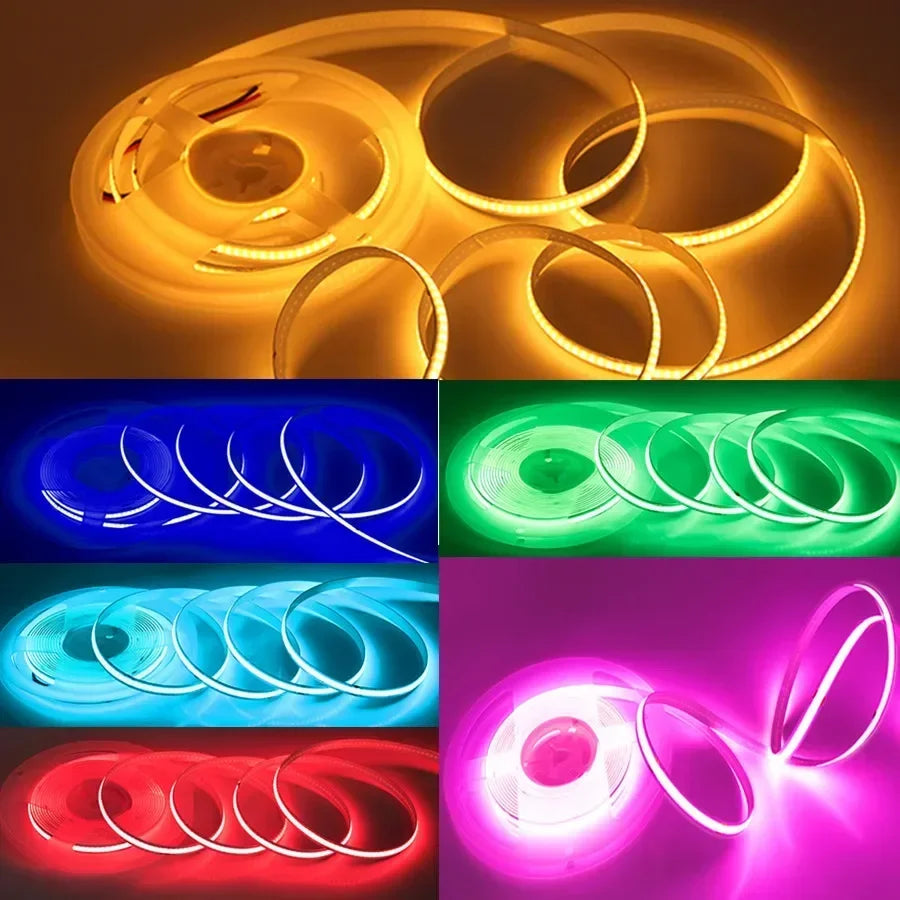 320Leds/M 8mm COB LED Strip DC 12V 24V Flexible High Bright Tape LED Light Bar Ice Blue White Red Green Pink Yellow LED Lighting