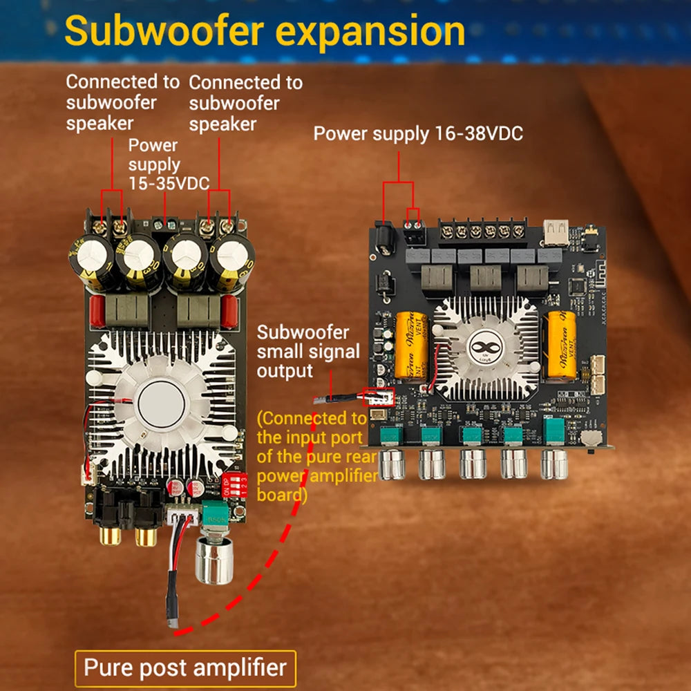 DC 16-38V ZK-AS1 2G Second Generation Upgraded 2.1-channel TPA3255 Bluetooth Digital Amplifier Board Module 220W+220W+350W