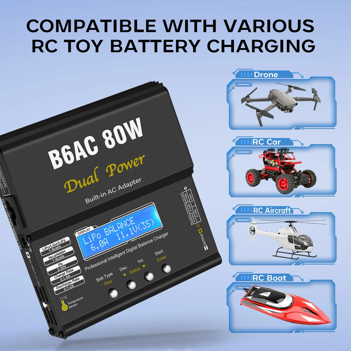 IMAX B6AC 80W RC Charger B6 AC 6A Balance Charger with Digital LCD Screen Li-ion LiFe Nimh Nicd PB Lipo Battery Discharger