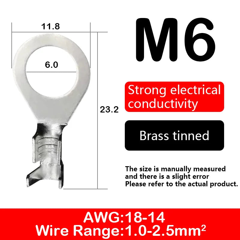 O-type Ground Lugs Terminal Cold-Pressed Copper Tab Wiring Nose Wire Lugs Crimp Wire Connector Eyelets Cable Connection Clamp