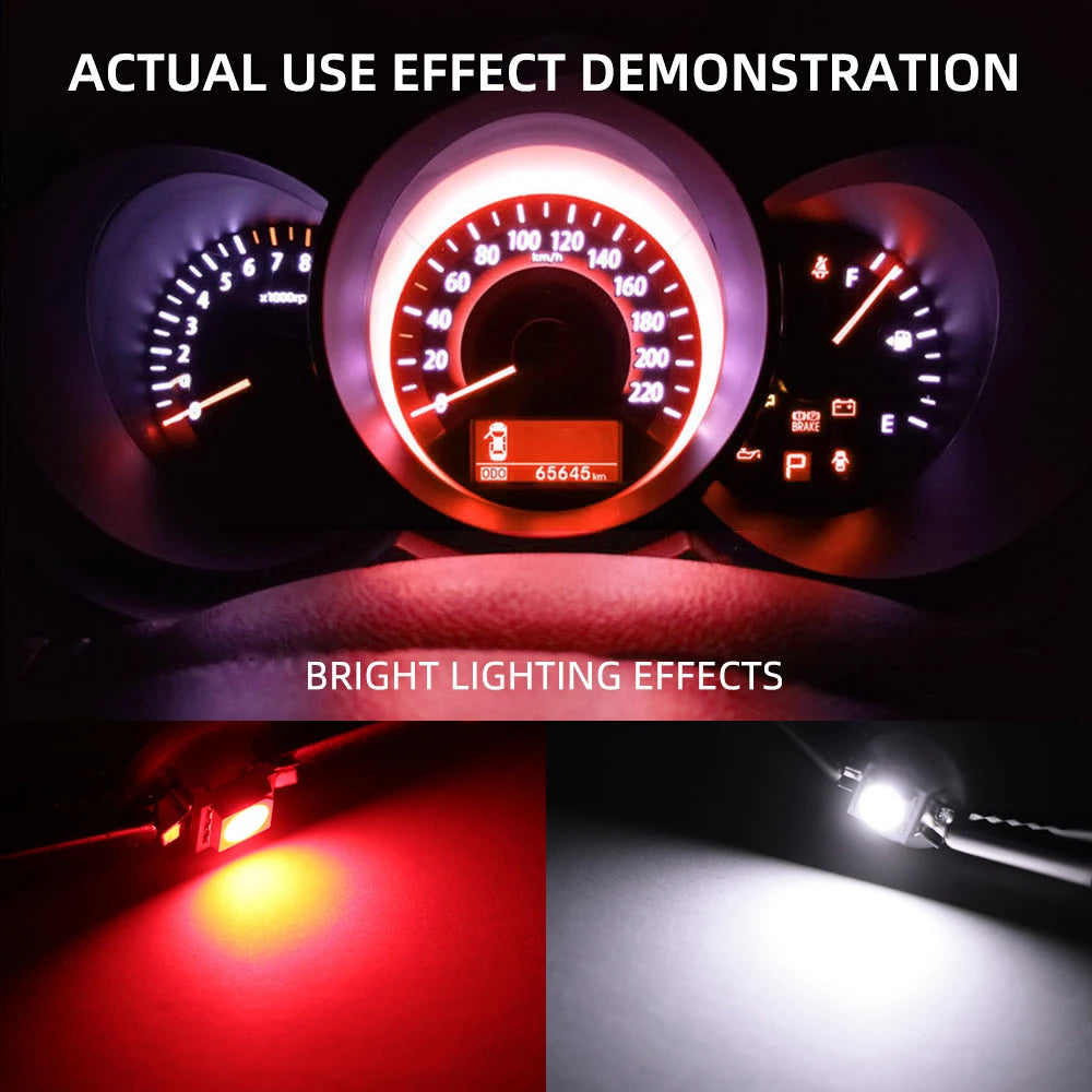 10Pcs Car Lights 5050 Gauge LED Indicator Bulbs Dashboard Side Interior Dash Lights T5 B8.5D 1SMD Car Accessories White Blue