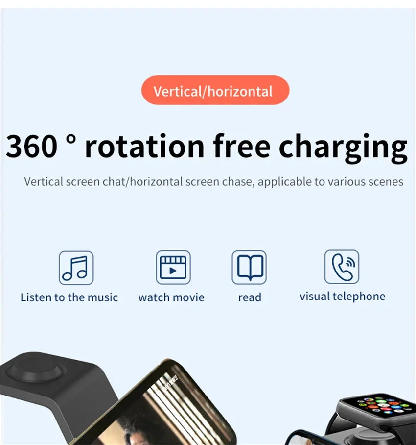 3 in 1 Wireless Charger Stand Fast Charging Dock Station for iPhone 15 14 13 12 11 X 8 Apple Watch 8 7 6 iWatch Airpods Pro