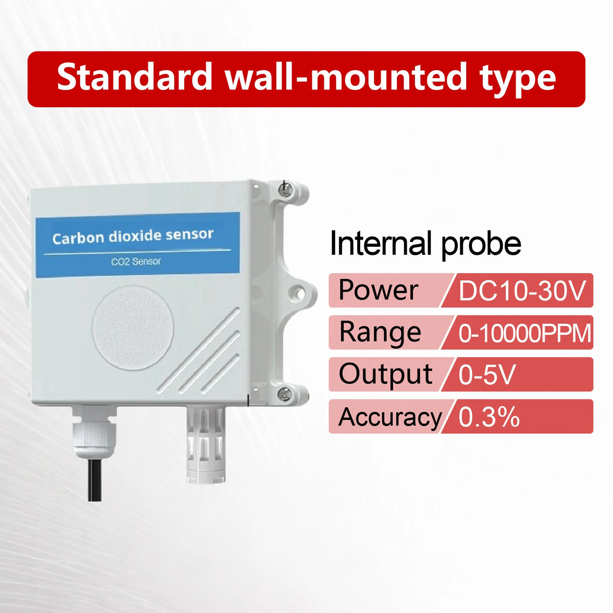 QT-10 CO2 Transmitter NDIR Carbon Dioxide Sensor RS485 4-20mA 0-5V 0-10V 10-30VDC IP65 for Greenhouse HVAC Factory