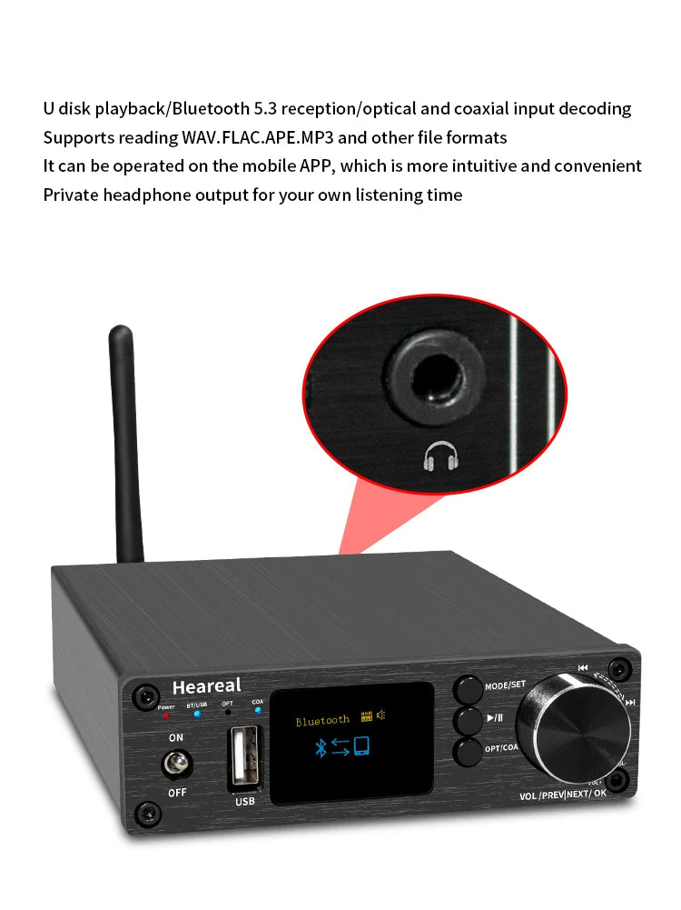 HiFi Bluetooth 5.3 Audio Receiver DAC Preamp with ESS9018K2M, 32bit/192kHz, Optical Coaxial Input, RCA/3.5mm Output