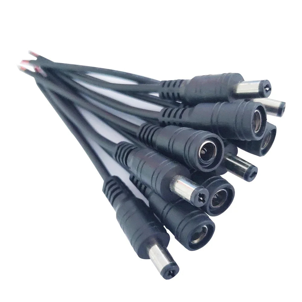 10pcs/lot Male Female DC Cable Power Adapter Connector 5.5x2.1mm Plug Adapter Wire for TV Camera LED Strip Tape Light wholesale