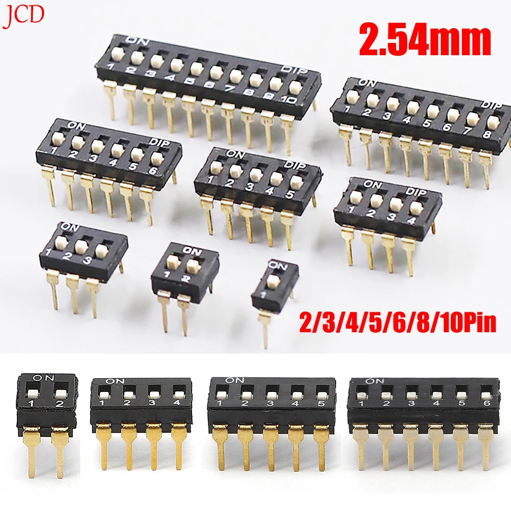 5-10PCS DIP Switch Toggle Switches 2.54mm 2P/3P/4P/5P/6P/8P/10P Black 2.54MM SMD Switch Gold Plated Pin