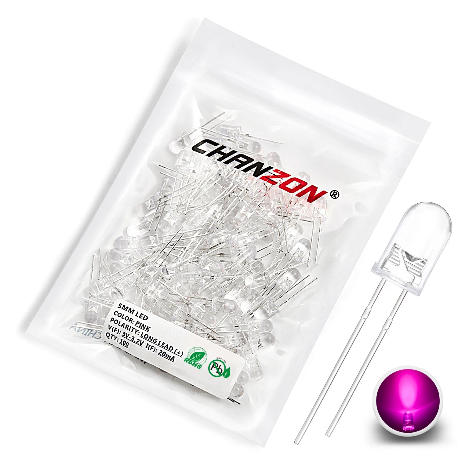 100pcs 5mm LED Diode Ultra Bright Warm White Red Green Blue UV Purple Yellow Orange Pink Multicolor 2V 3V Emitting Assortedt Set