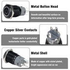 12/16/19/22mm Waterproof Metal Push Oxidized Black Button Switch LED Light Momentary Latching Car Engine Power Switch 5V 12V 24V