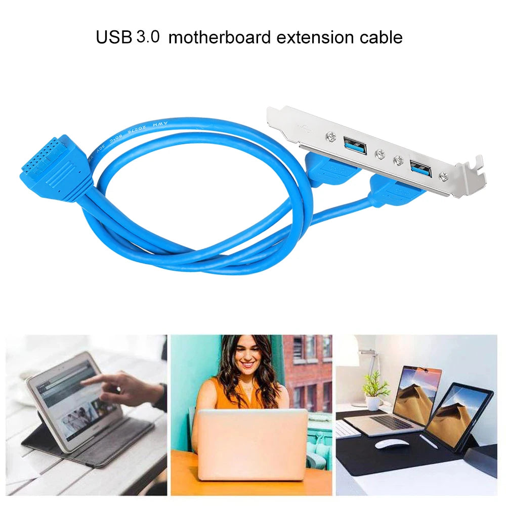 20-Pin Header Cable High Speed USB 3.0 Back Panel Expansion Bracket 2 Ports Motherboard 5Gbps Data Extension Cable