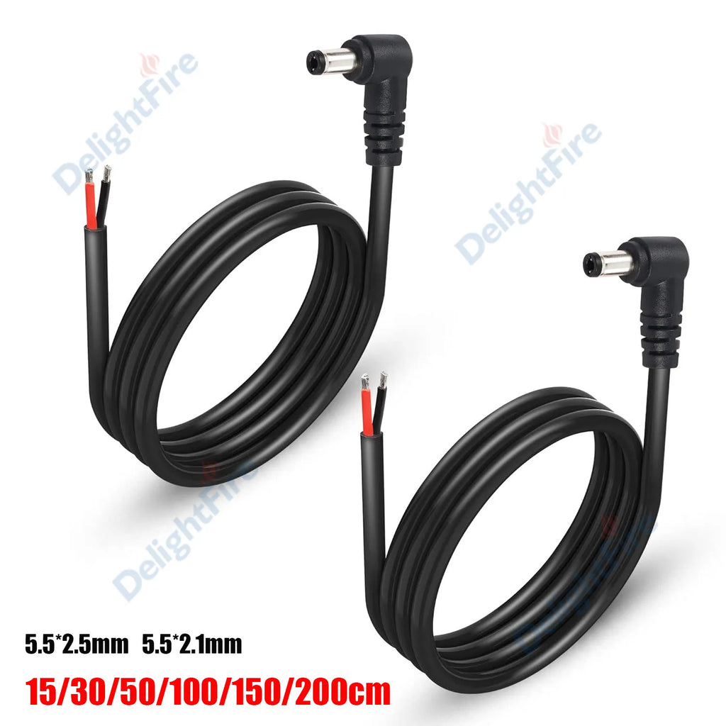 90 Degree Right Angle DC Power 5.5mm 2.1mm Barrel Male Plug Connector to Pigtail Cable for 5050 3528 LED Strip Light CCTV Camera