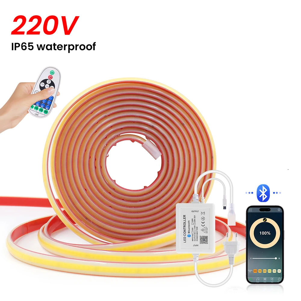 Dimmable COB LED Neon Light Strip Remote Power Kit Wifi Bluetooth Wall Touch 220V 23key Controller 288LEDs/m IP65 Flexible Lamp