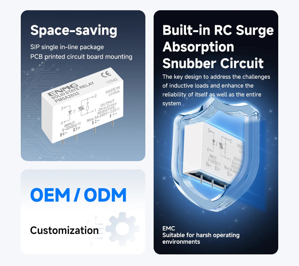 ENMG PCB Pin - Type Solid - State Relay PM5D  3 - 32Vdc Non - Contact, DC - DC Control (5A 24V Compatible)