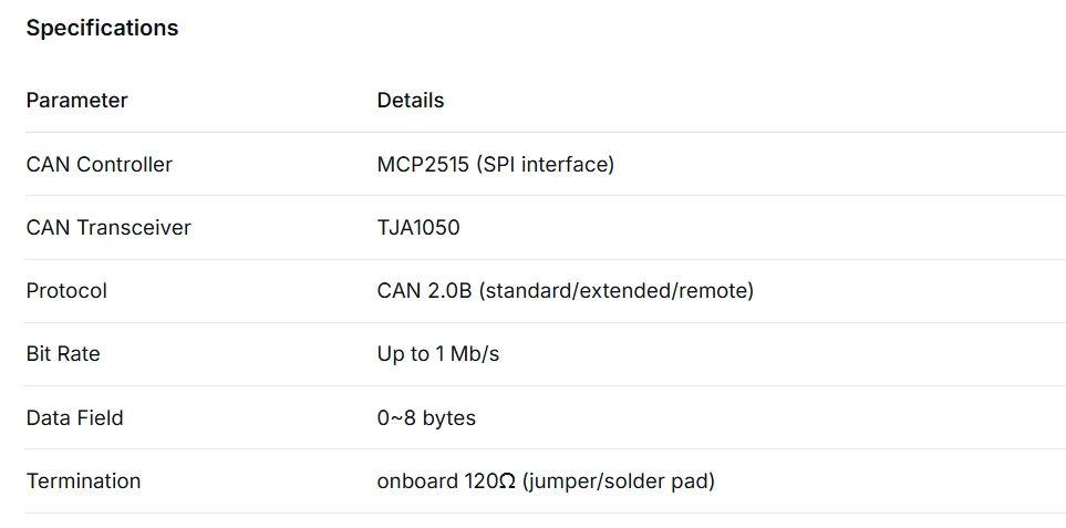 MCP2515 CAN Bus Module TJA1050 SPI Interface Receiver High Speed Industrial Grade for Arduino for STM32 for 51 MCU Automotive