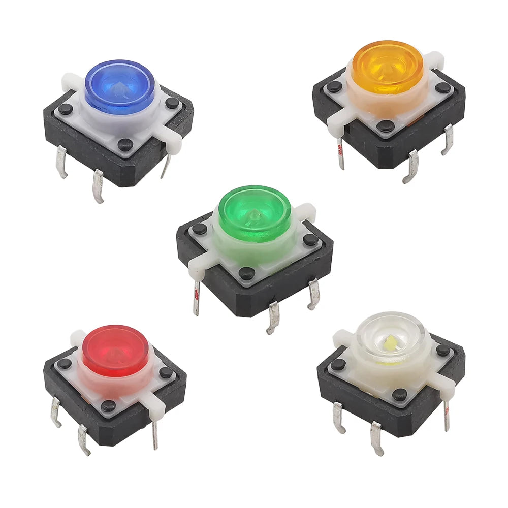 Tactile Push Button Switches 12x12x7.3mm 4 Pin Illuminated Tact Switch LED Light Button Reset Momentary Switches 12*12*7.3mm