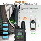 TPA01 TPMS Relearn Tool Digital Tire Pressure Gauge 2 in 1 Auto Tire Pressure Sensor Reset Tool for Vehicle TPMS System