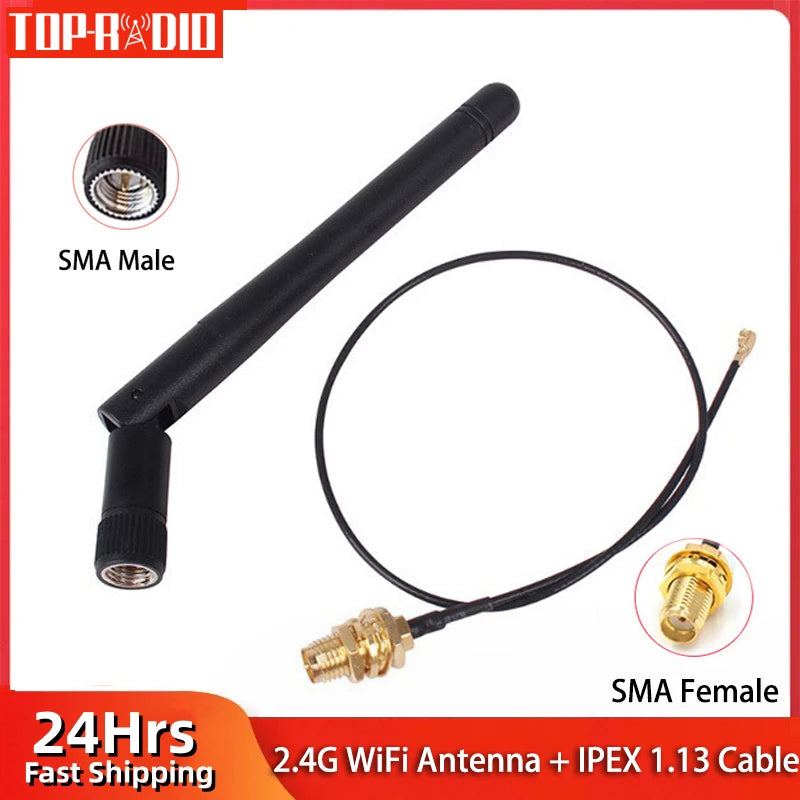 1Pcs 2.4G WiFi Antenna 3dBi Foldable Antena 2.4GHz SMA Male for Wireless Router + PCI U.FL IPX to SMA Female 1.13 Pigtail Cable