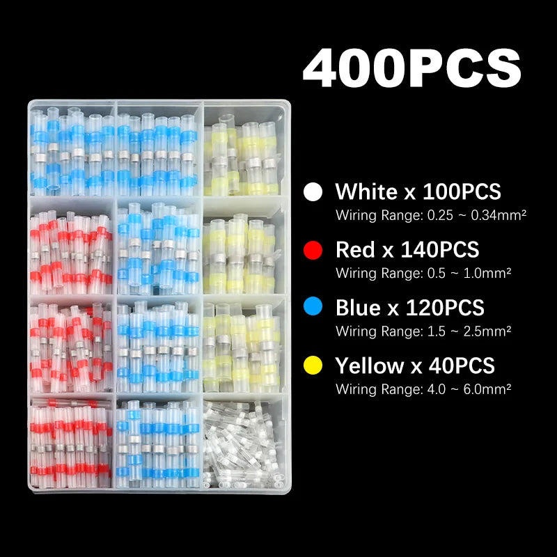 Solder Seal Wire Connectors Boxed Connectors Kit Heat Shrink Sealed Insulated Butt Splice Terminal Waterproof Shrinkable Sleeve