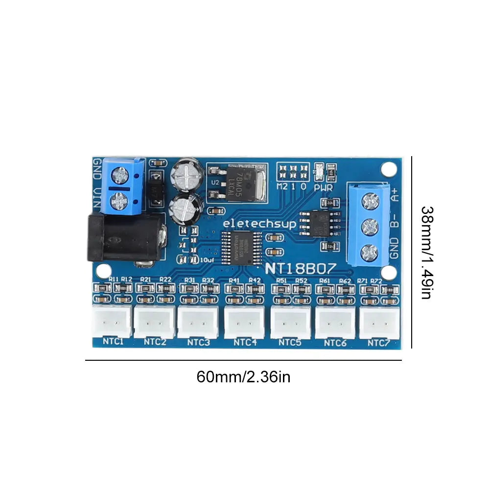 RS485 NTC Thermistor Temperature Sensor Module -20℃ To +125℃ 7-Channel Modbus Rtu Remote Acquisition Monitoring Module for PLC