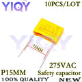 10PCS 275VAC X2 Safety capacitor 0.022UF 0.047UF 0.1UF 0.15UF 0.22UF 0.33UF 0.47UF  0.68UF 1UF 1.2UF 15MM Polypropylene film