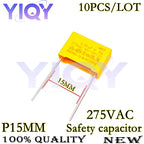 10PCS 275VAC X2 Safety capacitor 0.022UF 0.047UF 0.1UF 0.15UF 0.22UF 0.33UF 0.47UF  0.68UF 1UF 1.2UF 15MM Polypropylene film