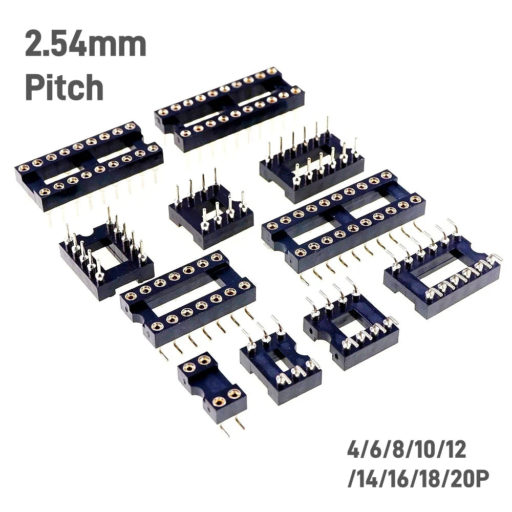 5/50 Pcs 2.54MM Pitch SMD DIP IC Socket Contact Clip Surface Mount Machined Receptacle 4 6 8 10 12 14 16 18 20 24 Pin Row 7.62mm