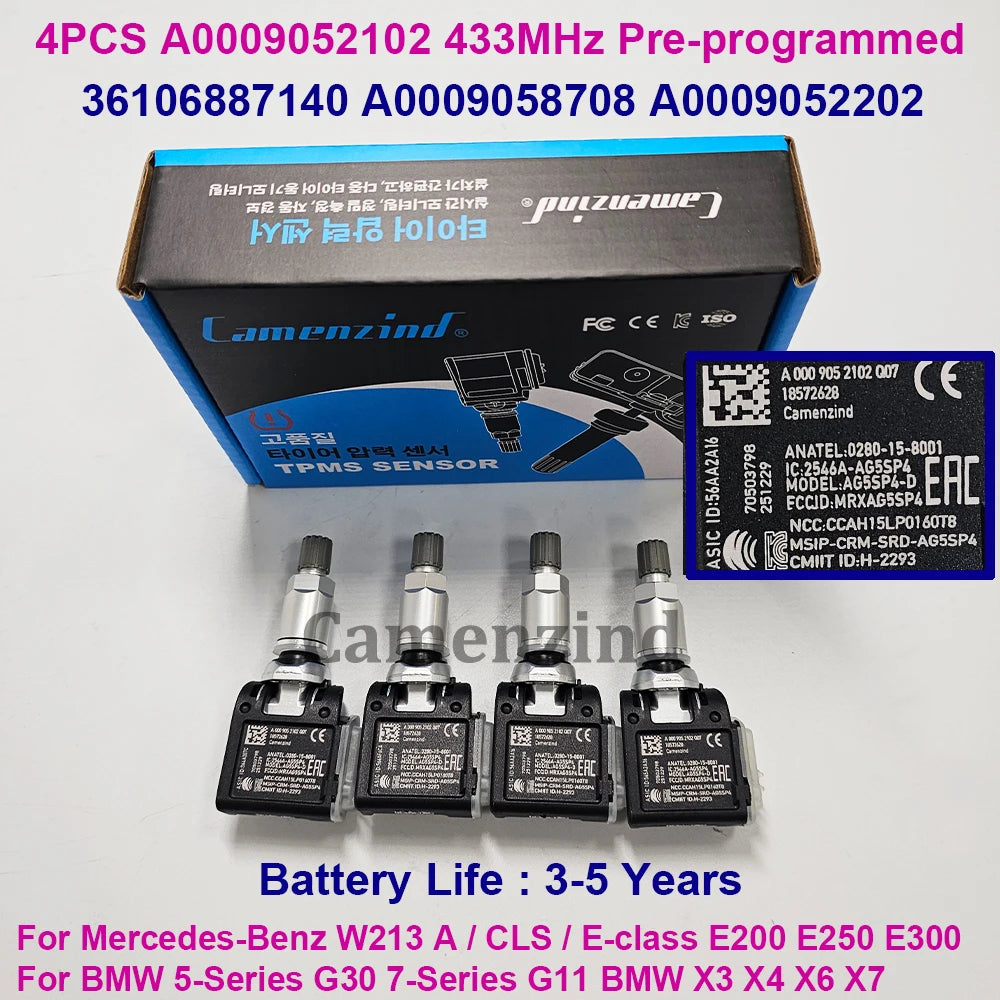 For BMW 5 7-Series G30 G11 X3 X4 X6 Mercedes-Benz A E GLE-Class 433MHz TPMS SENSOR A0009052102 36106887140 6887147-01 0009052102