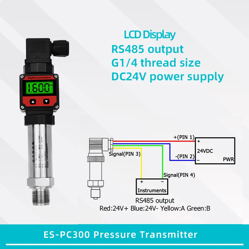 LCD Pressure Transmitter Measurment -1-0-1000bar 4-20mA 5V 10V Output Water Oil Gas Pressure Sensor G1/4 Pressure Transducer
