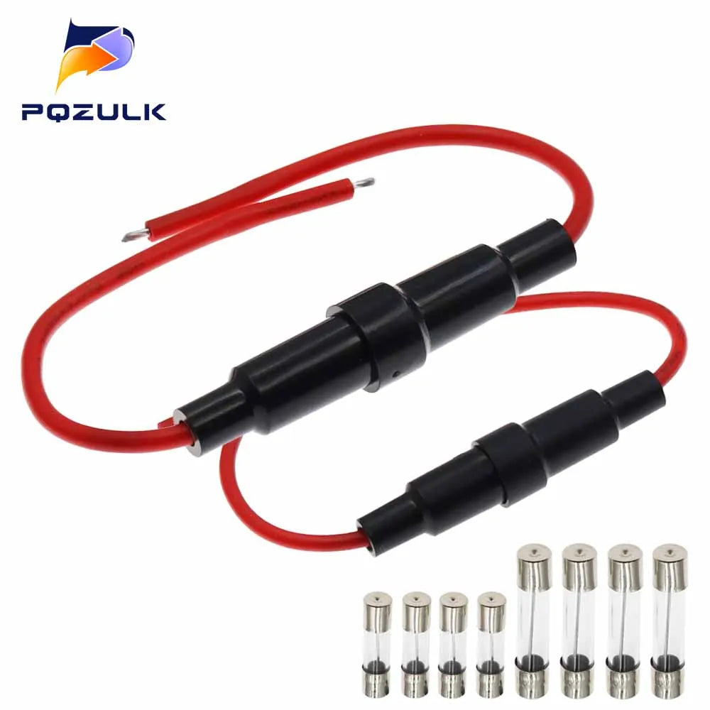 5*20MM 6*30mm Glass Tube Fuse Holder Screw Type Quick Blow 5X20MM Fuses with 22 20 18 16 14AWG Wire 250V for Car