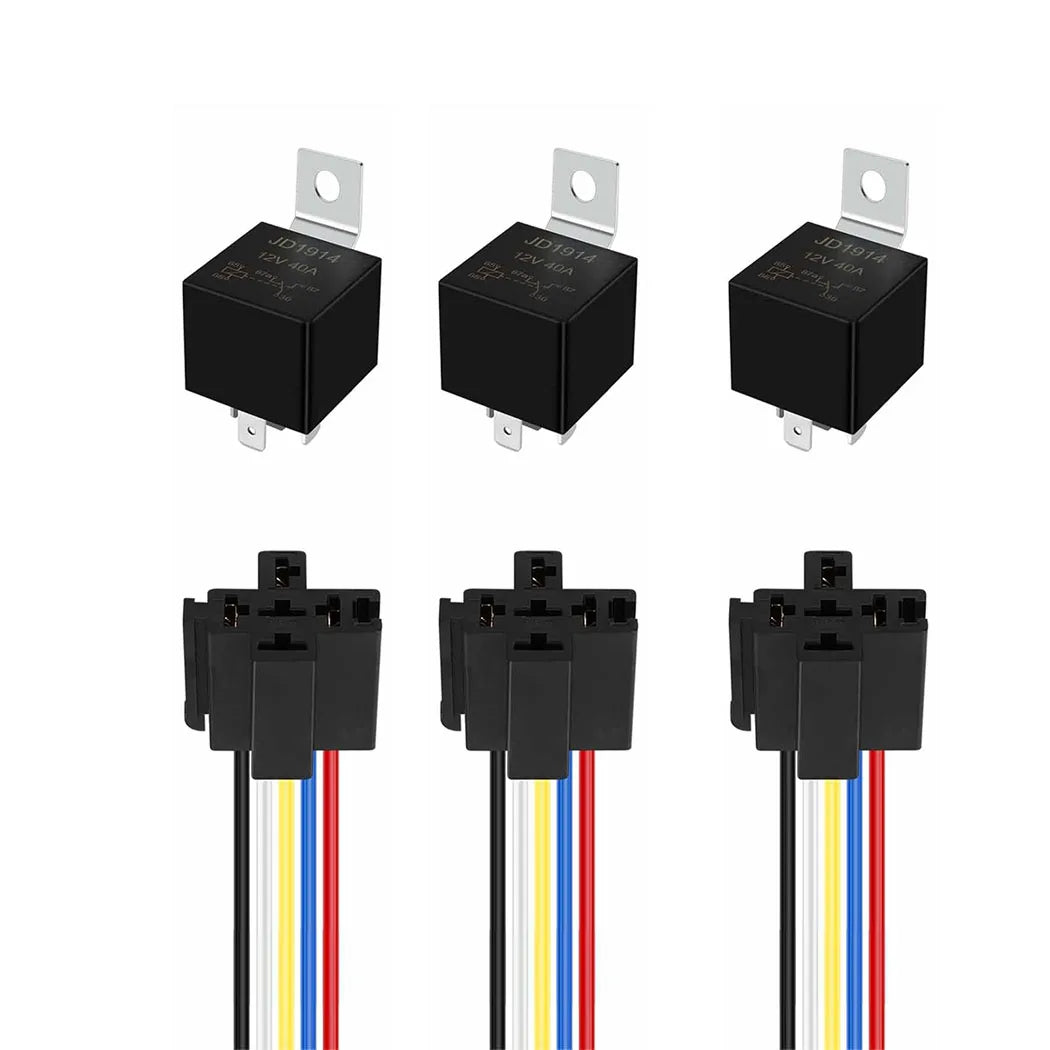 5 PIN 12V Relay with Harness, 40AMP 12 Volt Relay Automotive Relays with Relay Socket and Wiring Harness, SPDT Relay Switch