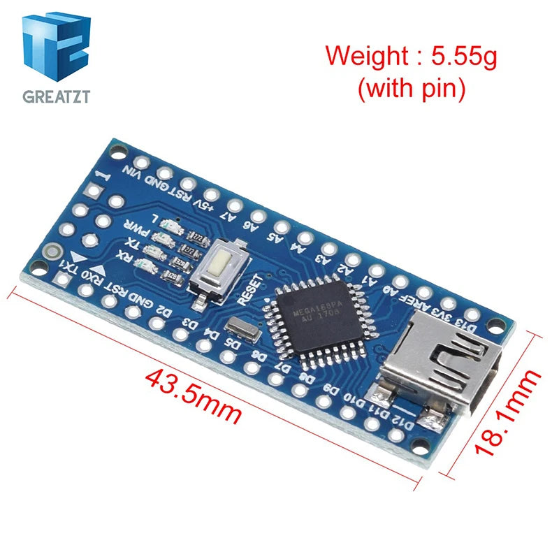 GREATZT Nano Atmega168 controller compatible for arduino nano Atmega168PA-AU CH340 CH340C replace CH340G USB driver