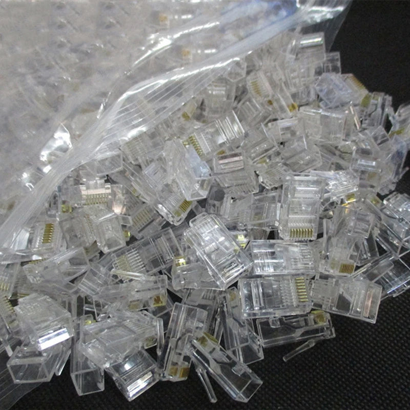100pc RJ45 CAT6 CAT5e Pass Through Connectors Crystal End Gold-Plated 8P8C Crimp UTP Standard Ethernet Network Modular Plug rj45
