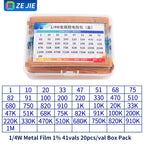 1/4W Metal Film Resistor Assortment Kit, 1/2W 1W 2W 3W 5W Through Hole Electronic Components Pack, 30/41/130 Kinds 1% Tolerance